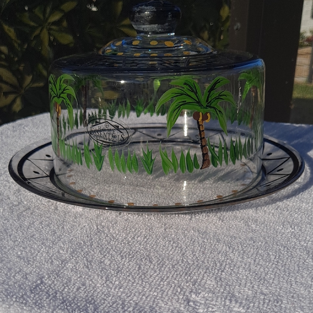 Tropical Glass Cheese or Dessert Dome with Plate.